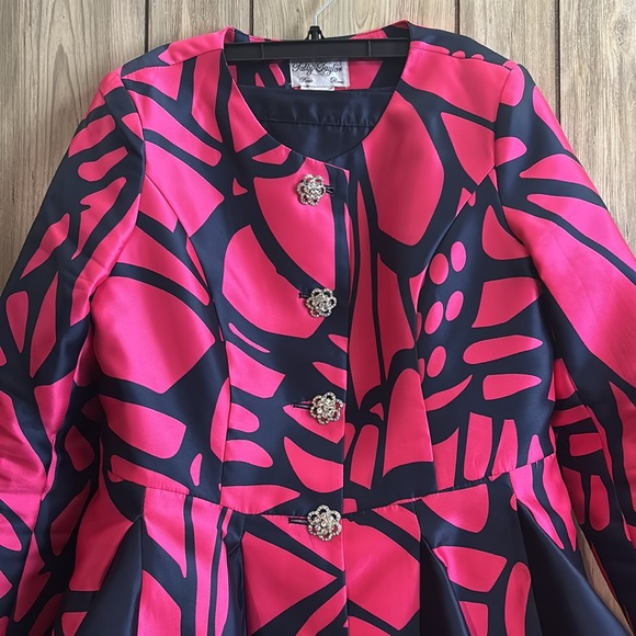 Navy Blue Hot Pink Suit Set Top and Bottom - Picture 2 of 4